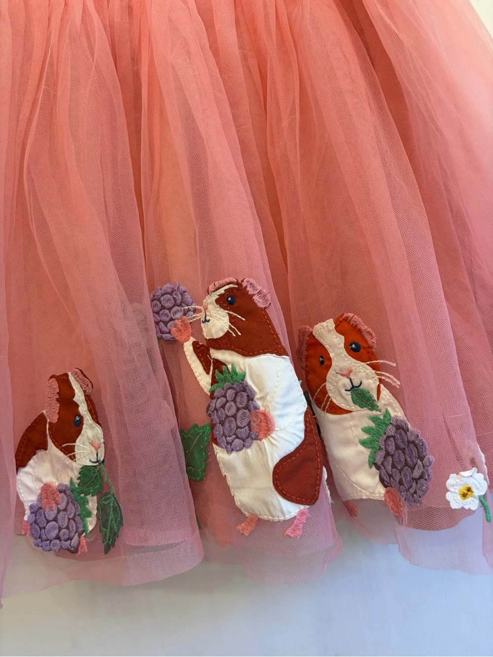 Mini Boden Pink Tulle Dress Embroidered Guinea Pig Hamster Cottage Ballet X1